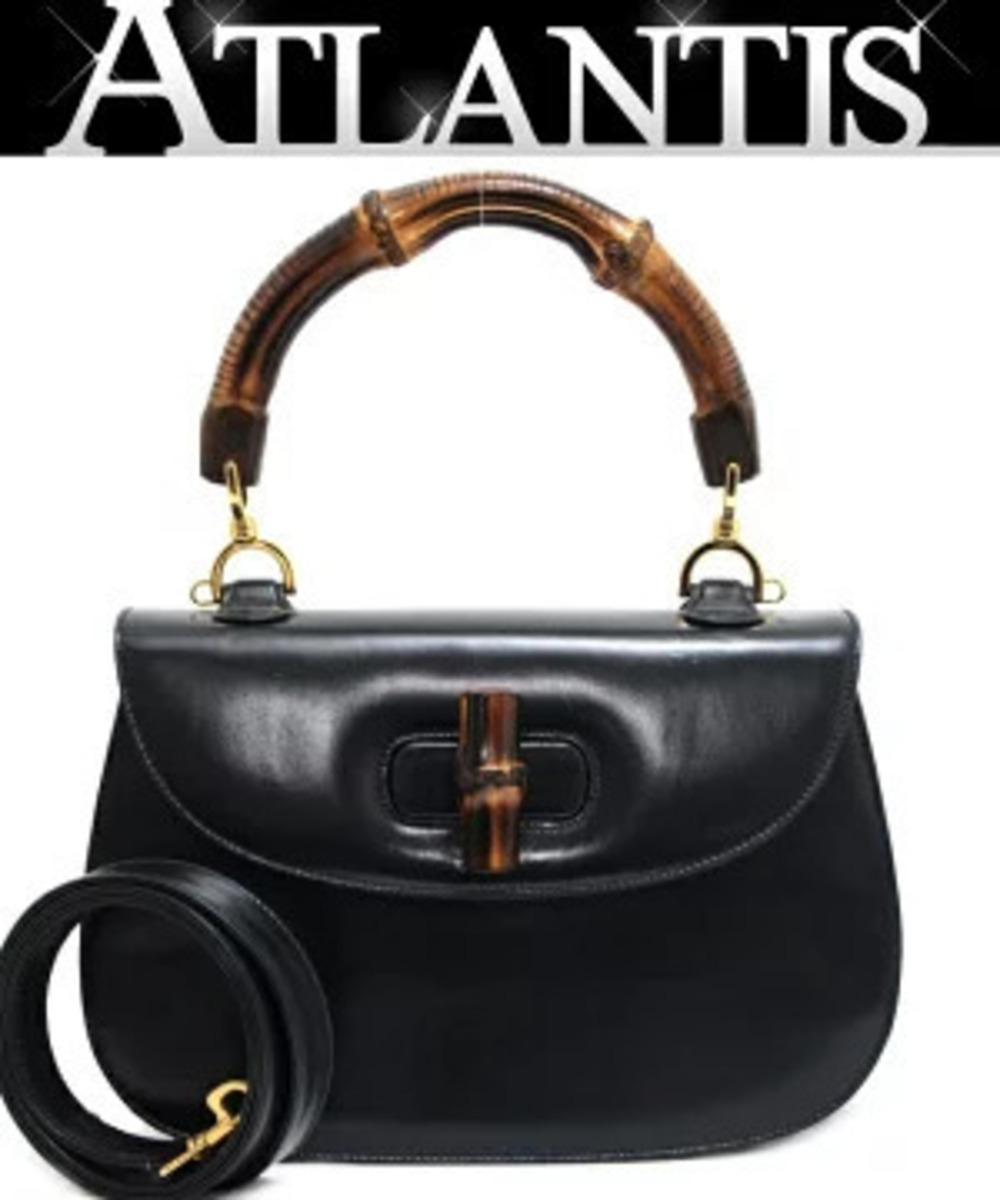 Gucci Bamboo Handbag Calf Leather Navy Blue